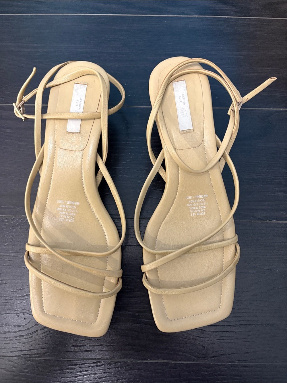 H&M Women's Beige Leather Strappy Square-Toe Sandals